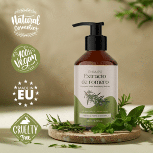 Shampoo bottle with Rosemary extract for healthy hair