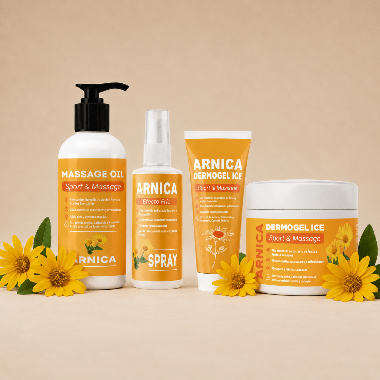 Aceite corporal de masaje y crema de masaje con árnica montana QKnatur