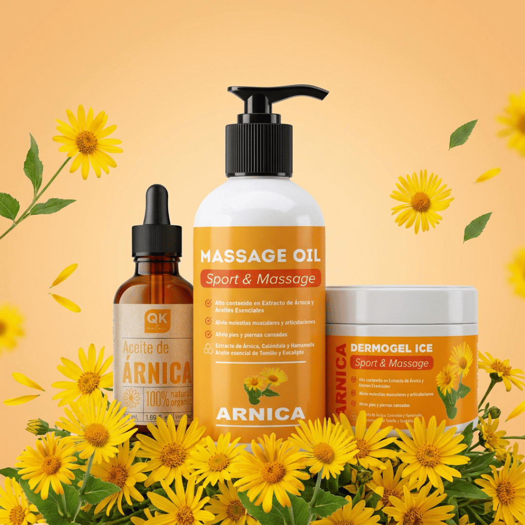 Aceite corporal de masaje y crema de masaje con árnica montana QKnatur